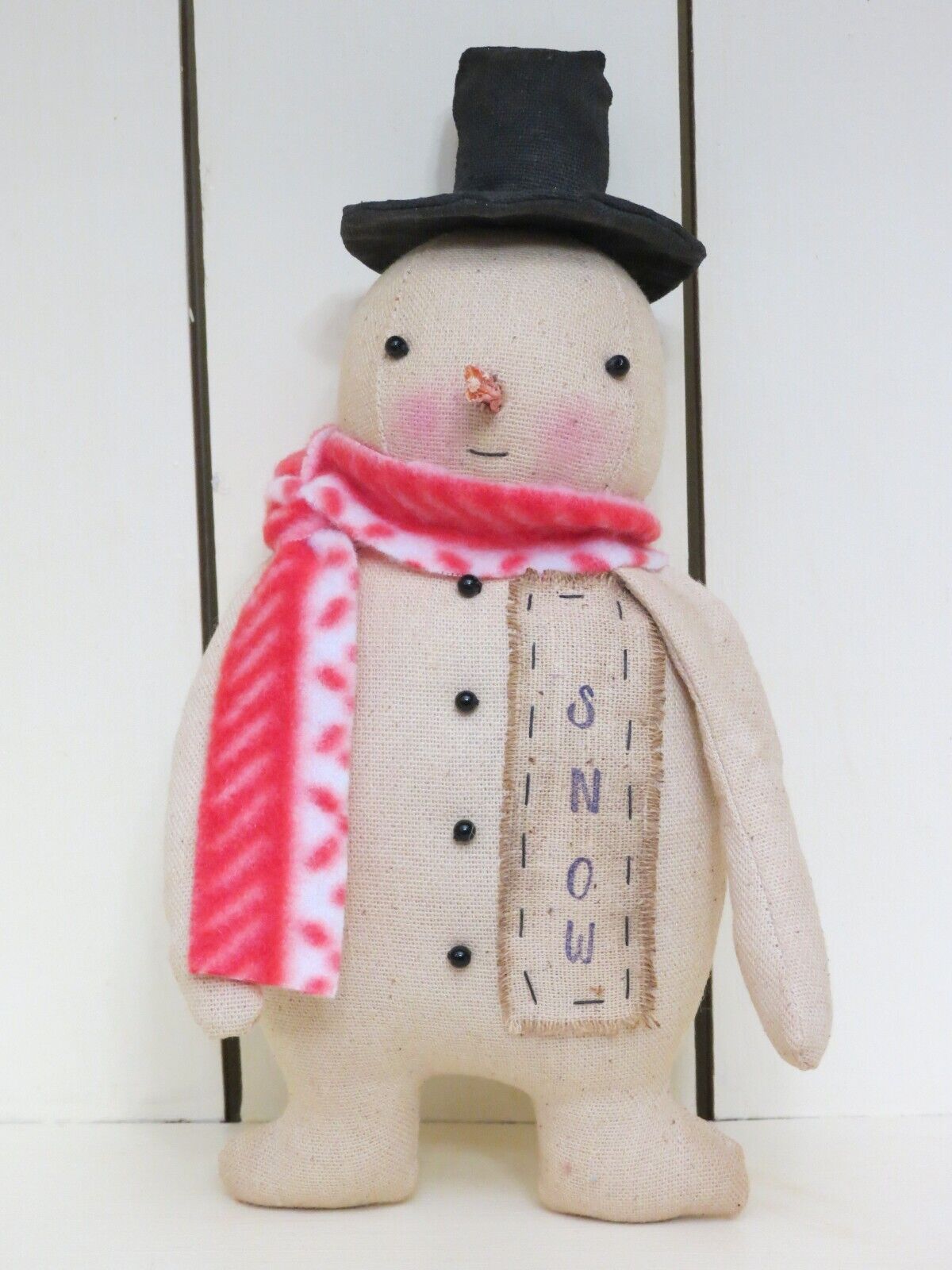 9" Handmade Primitive Winter/christmas Snowman With Snow Sign