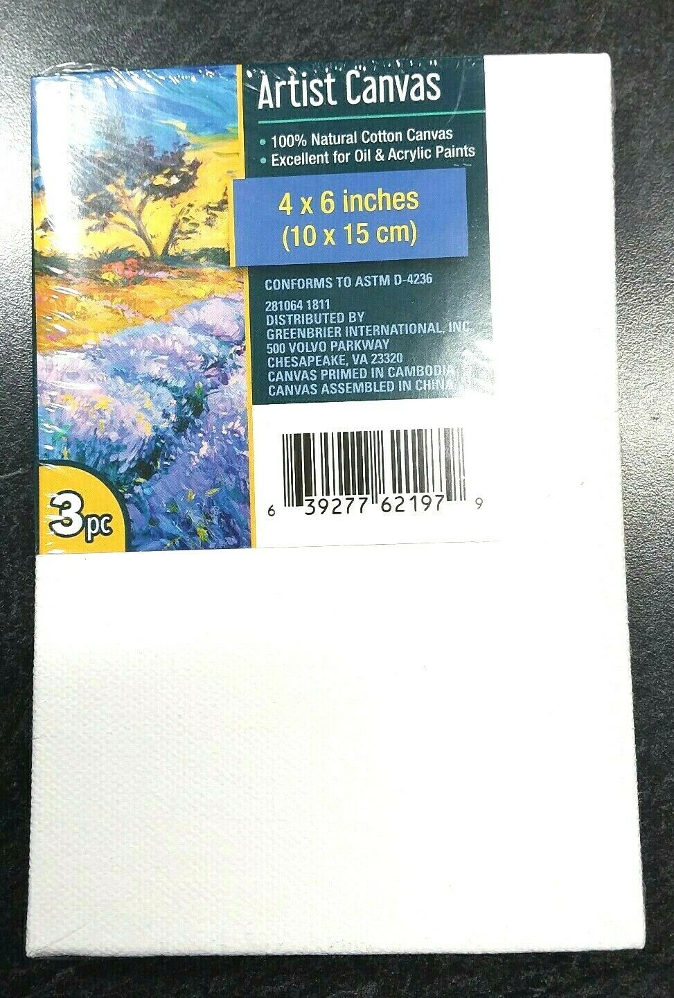3pk 4" X 6" White Cotton Artists Canvases Canvas Painting Acrylic Or Oil Paints