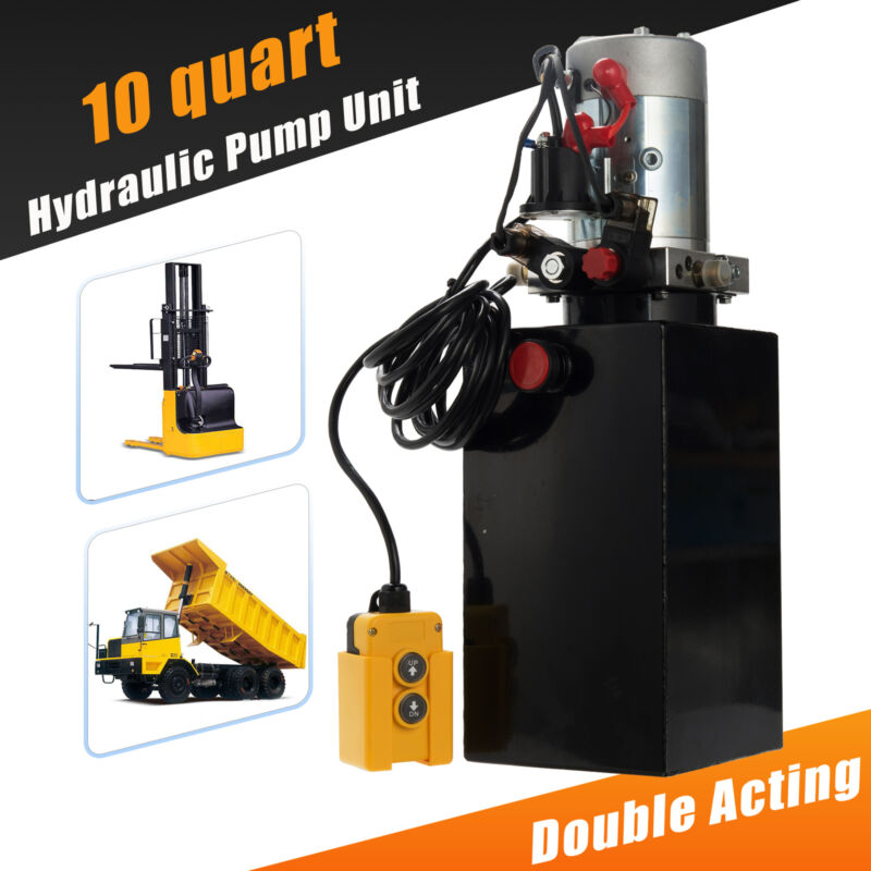 12 Volt Double Acting Hydraulic Pump 12v Dump Trailer - 10 Quart Metal Reservoir