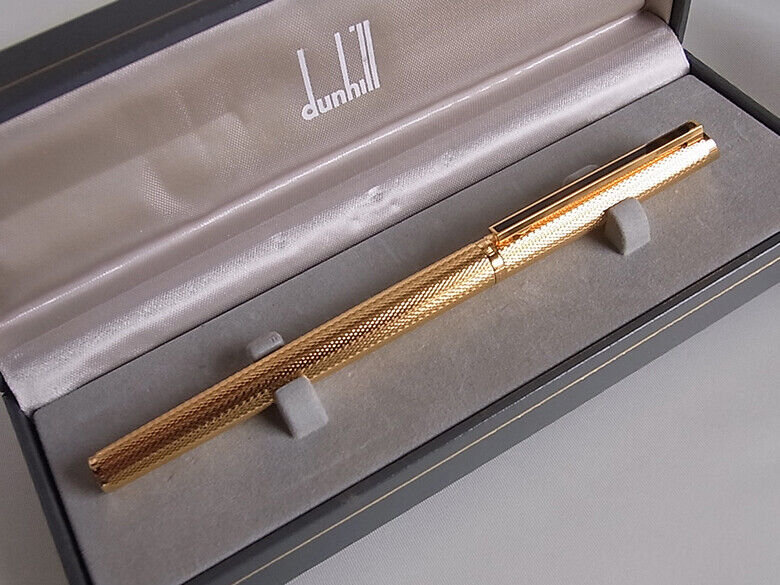 Dunhill Gemline Fountain Pen Gold Plated Barley 14k B Nib Marble Line Clip