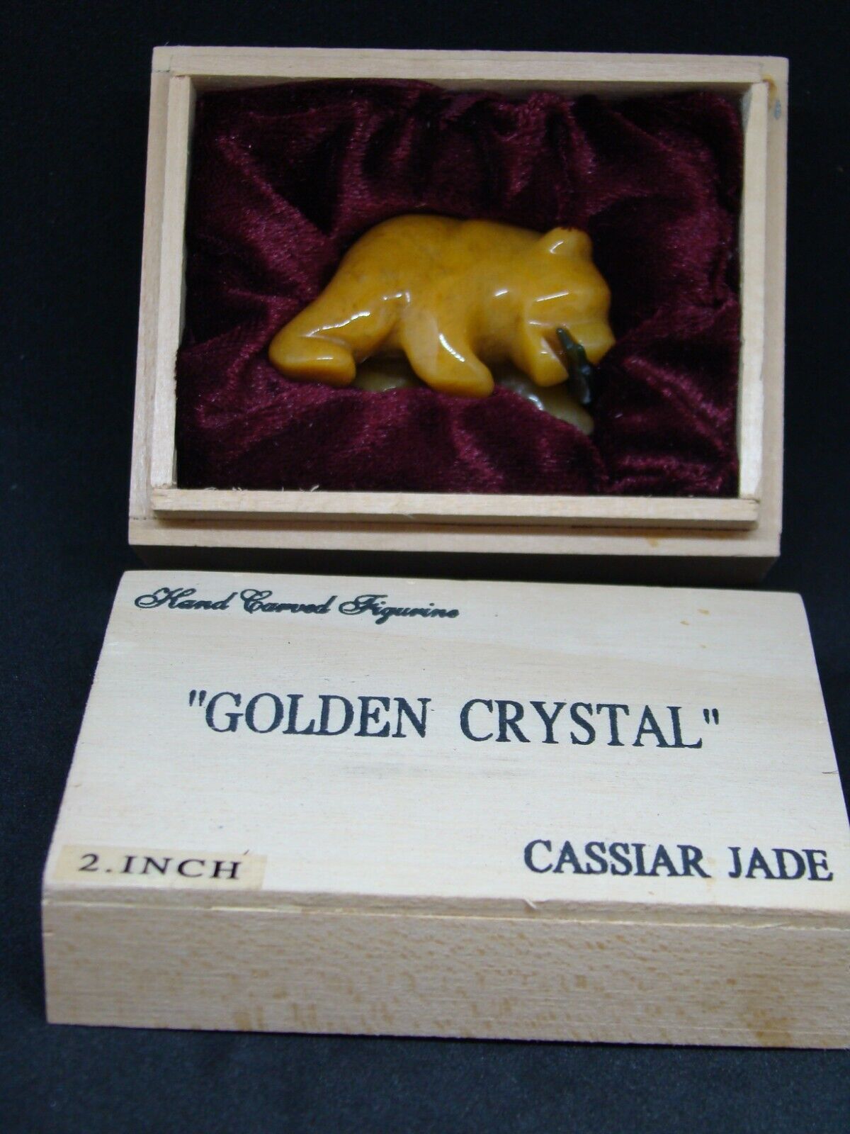 Golden Crystal Hand Carved Grizzly bear w/ Fish in Mouth Cassiar Jade 2inch