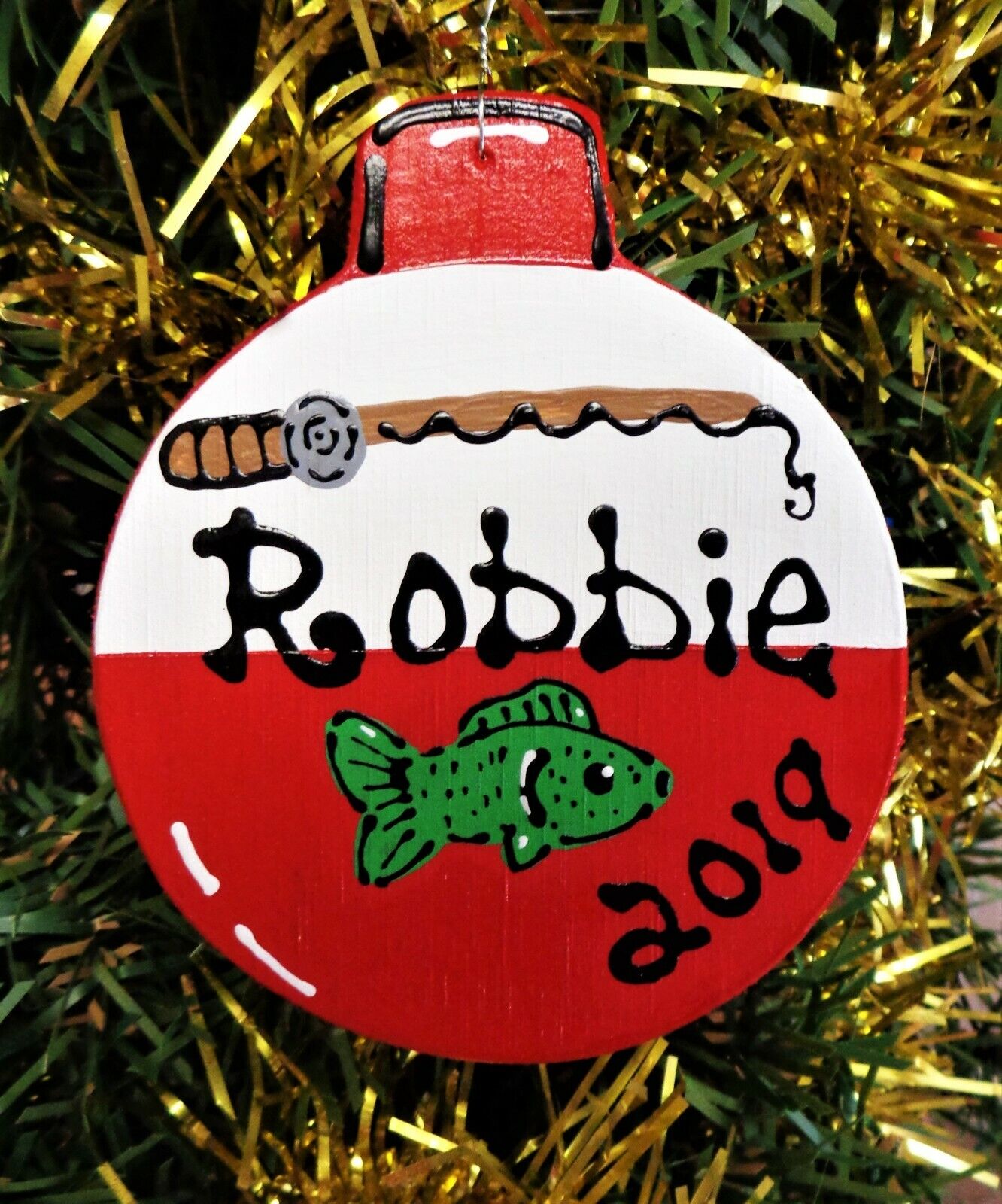 Fishing Bobber Christmas Fish Ornament Personalize U Choose Name & Year Gift