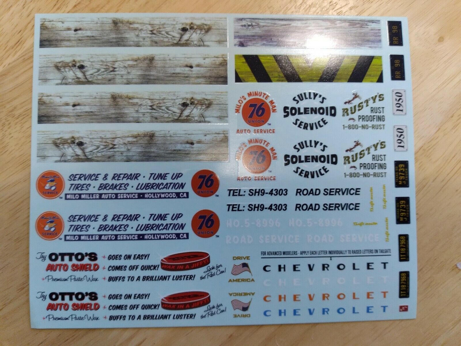 Decals From '50 Chevy Pickup 1950 - Union 76 Service - G Scale Parts, Diorama
