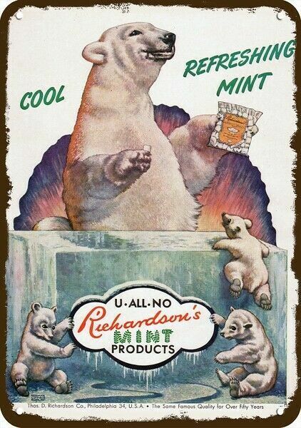 1949 Polar Bear & Cubs & Richardson's Vintage-look Decorative Replica Metal Sign
