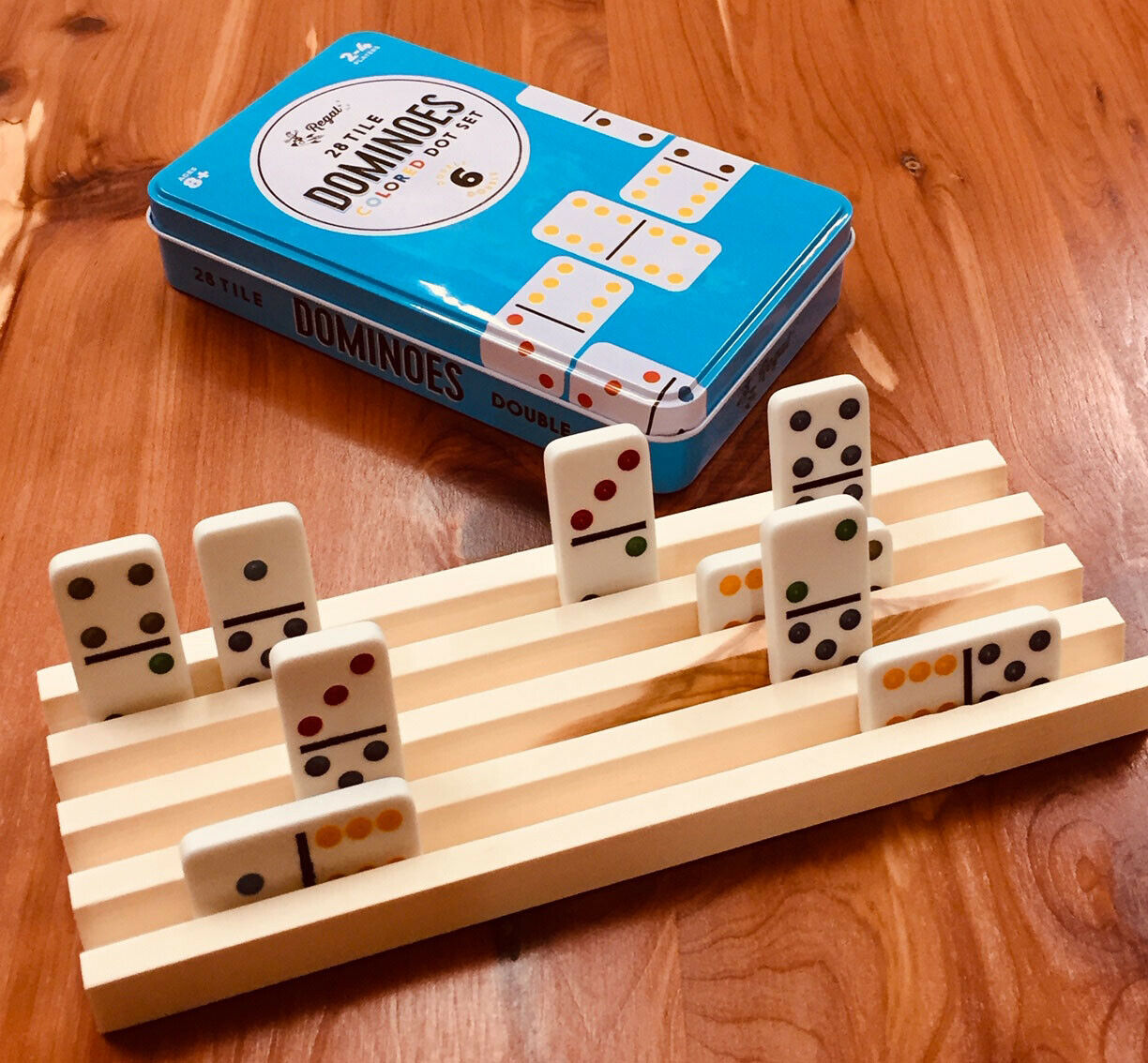 Wood Wooden Domino Holder Mexican Train Chickenfoot 4 Rows Per Rack Holder Tray