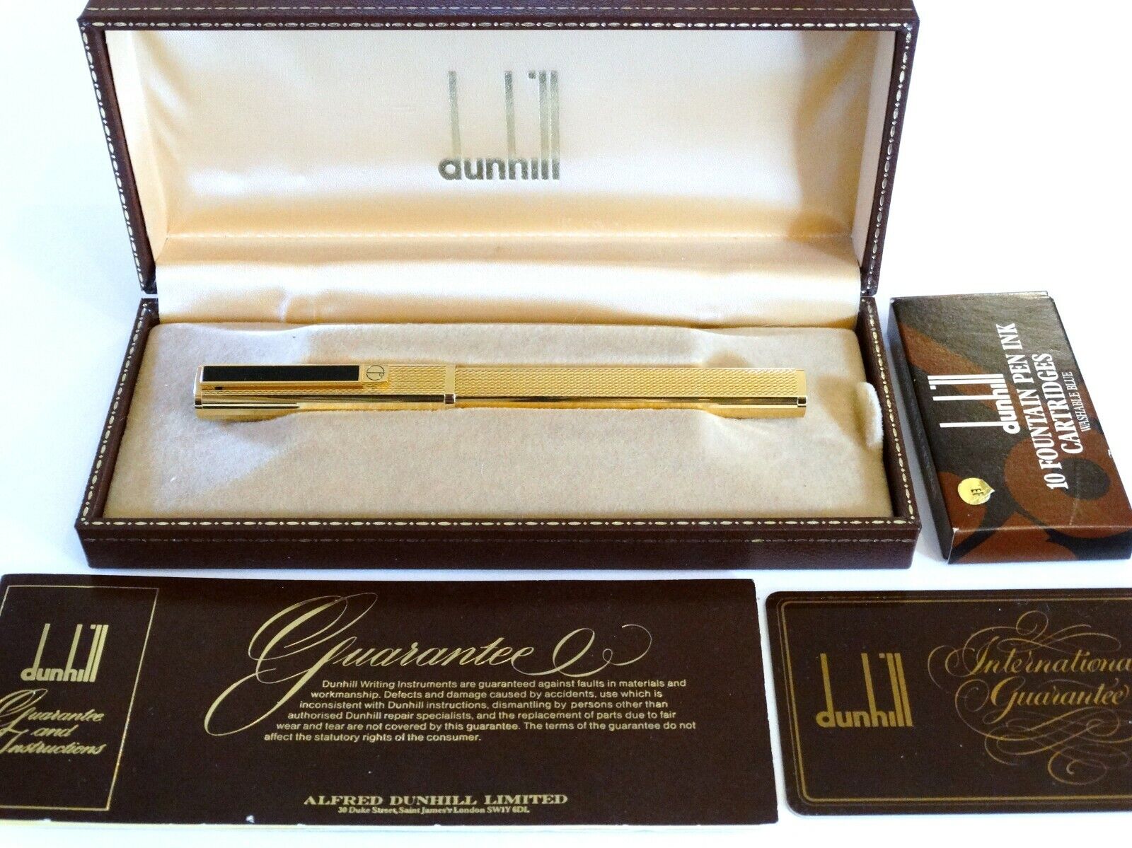 Dunhill Dress Large Fountain Pen In 18k Gp Barleycorn With 14k Gold Ef Nib - Nos
