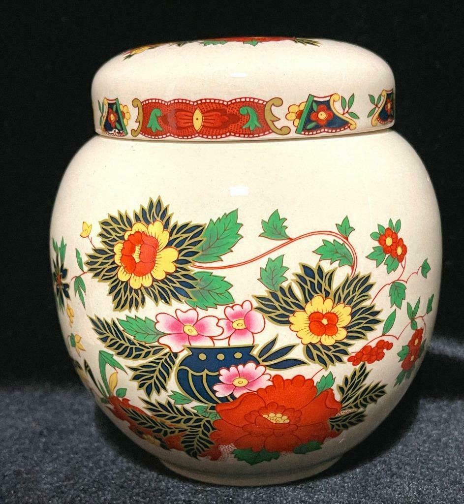 Vintage Sadler Ginger Jar Tea Caddy Indian Tree Flowers Vase  Canister