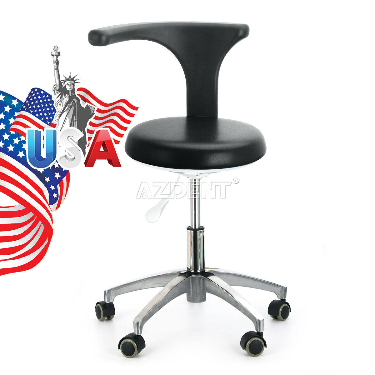 Dental Assistant Stool Adjustable Height Mobile Chair 360°rotation pu Leather Us