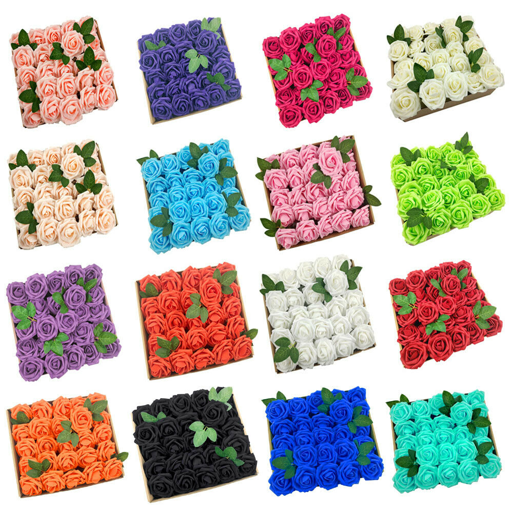 Us 25/50pcs Artificial Flowers Real Looking Foam Rose Decoration Diy For Wedding