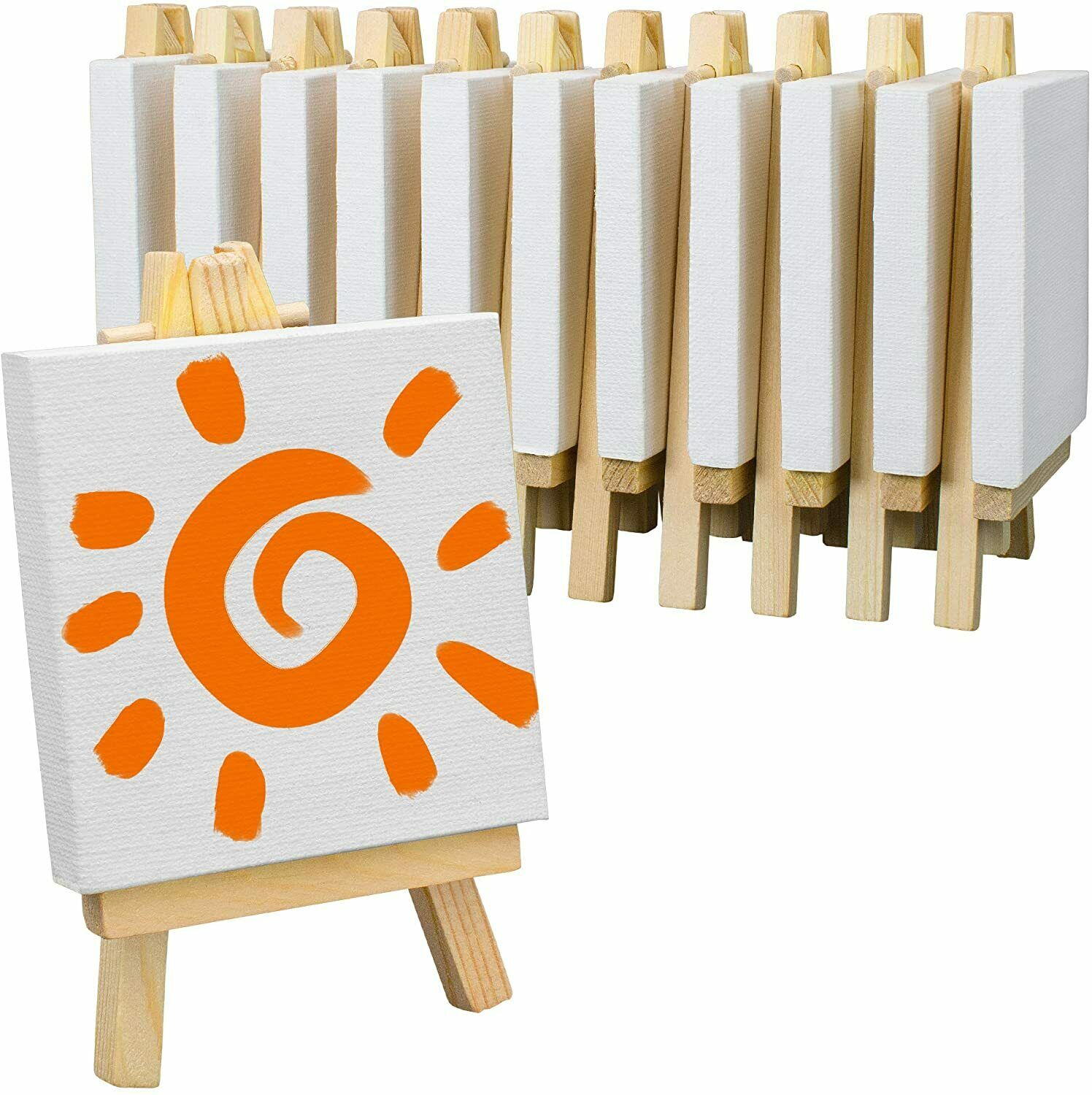 Mini Stretched Canvas & Easel Set-12 Pack,small White Canvas Panel & Wood Easels