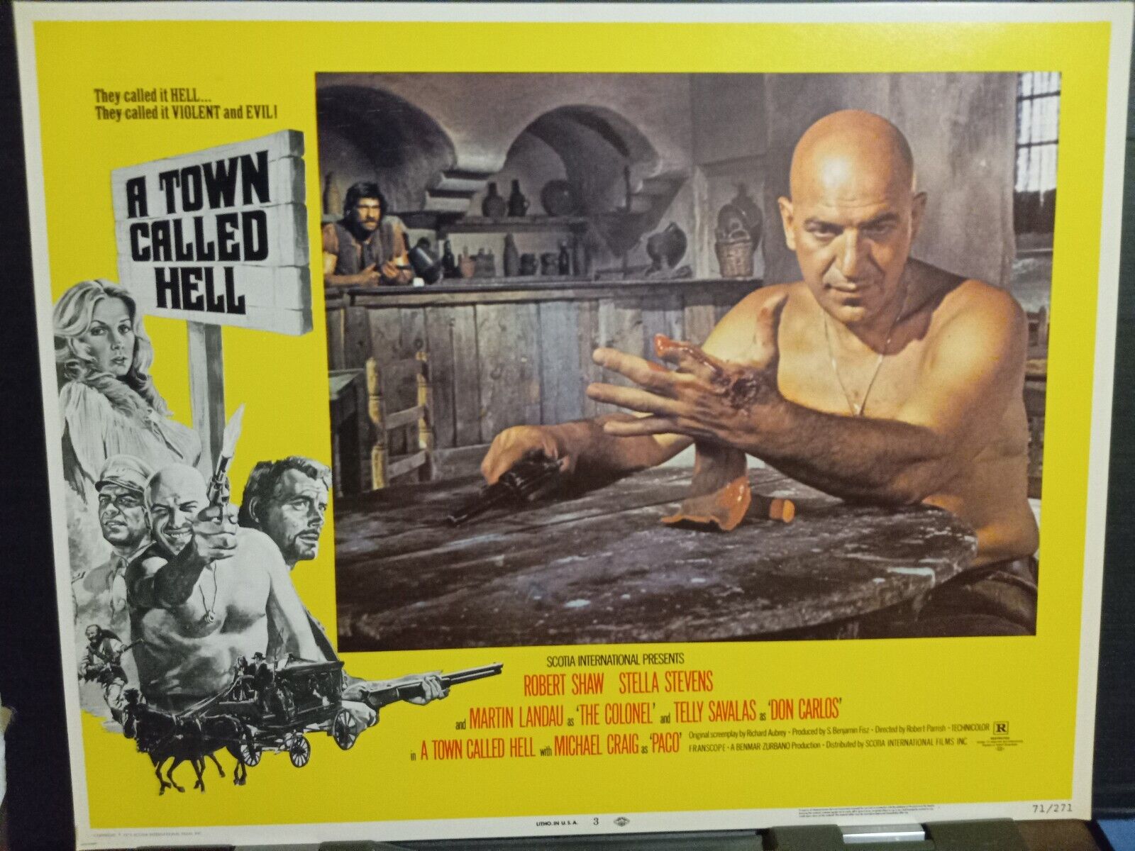 Lobby Card 1971 Town Called Hell Bare-chested Telly Savalas Bloody Shot Hand