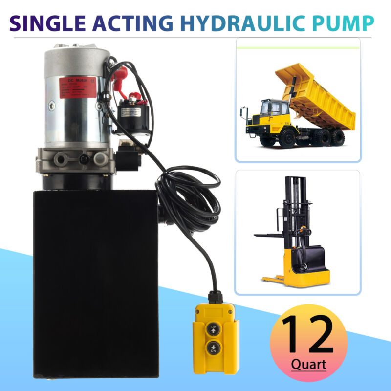 Single Acting Hydraulic Pump 12 Quart 12v Dc Dump Trailer Metal Reservoir