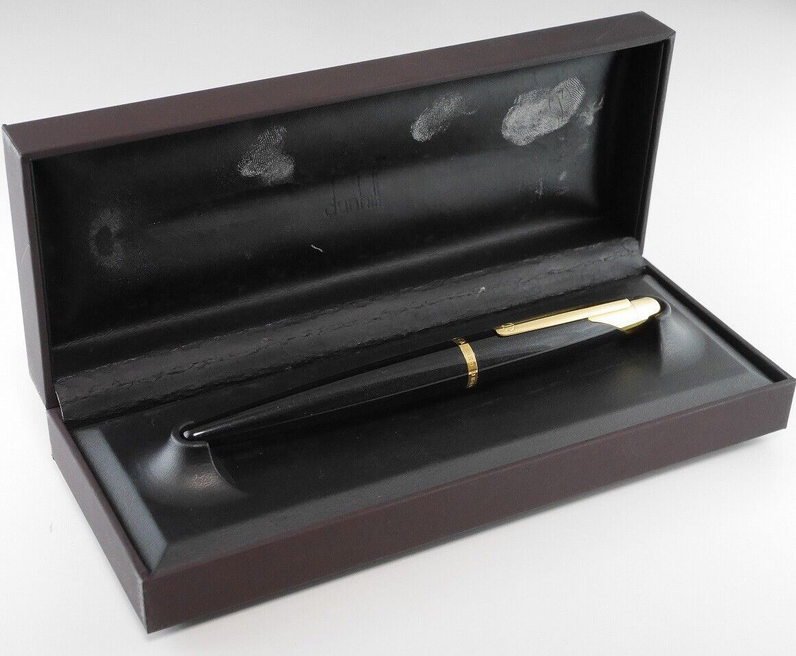 Dunhill Ad2000 Metallic Black Gt Fountain Pen M (used) With Box Free Shipping