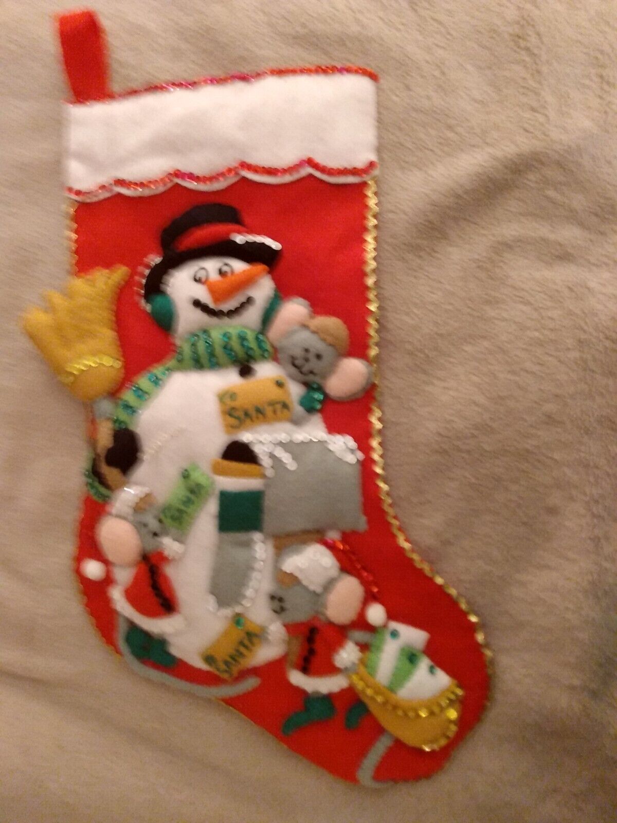 Adorable! Completed Titan Snowman And Mice 18" Felt Stocking!