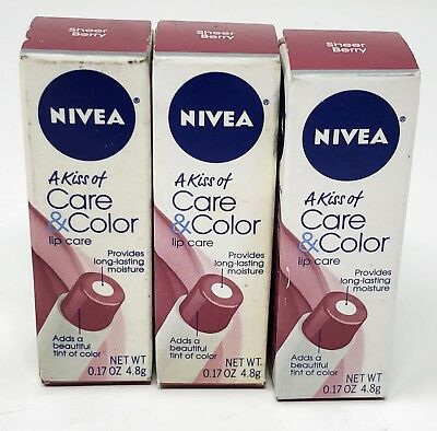 New (3-pack) Nivea Care & Color Sheer Berry Red Lip Balm Tinted Free Ship