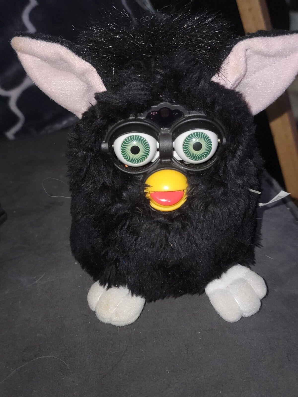 Vintage Black Furby Green Eyes NO Lashes NON WORKING PARTS ONLY