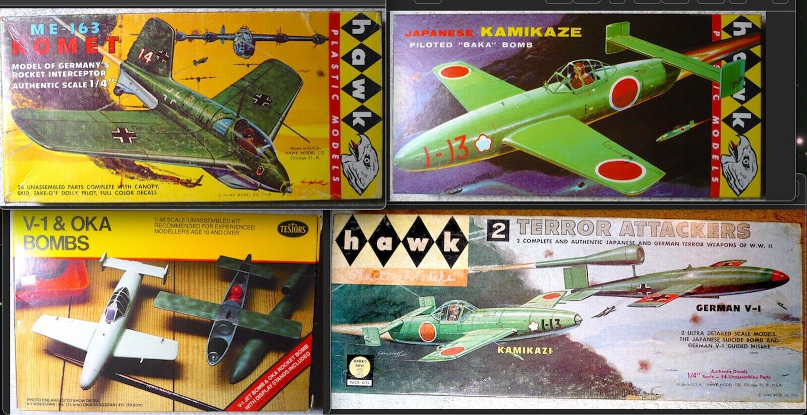 Lot(4) All Hawk Rocket Powered Ww2 Terror Aircraft Plastic Kits