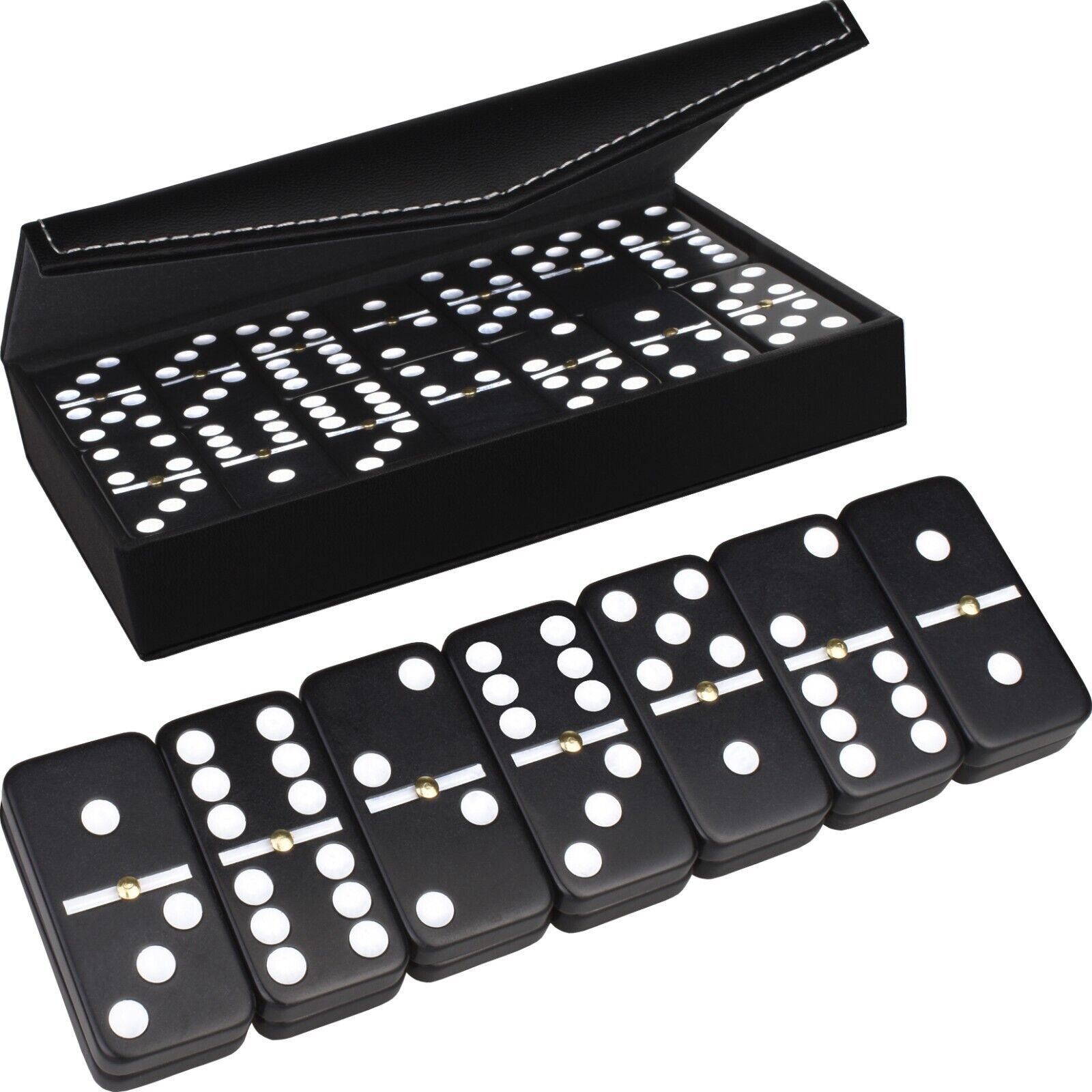 Dominoes Set for Adults - Dominoes Double 6 Set 28 Tiles with Black Leather Case