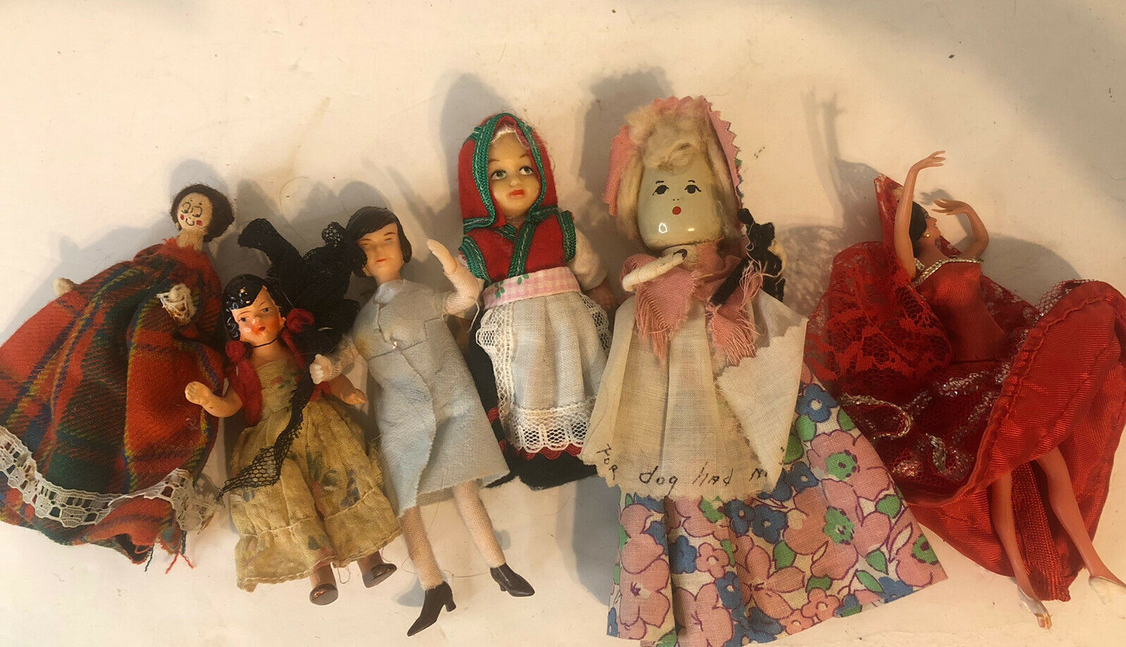 Lot 4 Vintage Dolls 3”-5” Unique variety Clothespin Wire Marin flamingo
