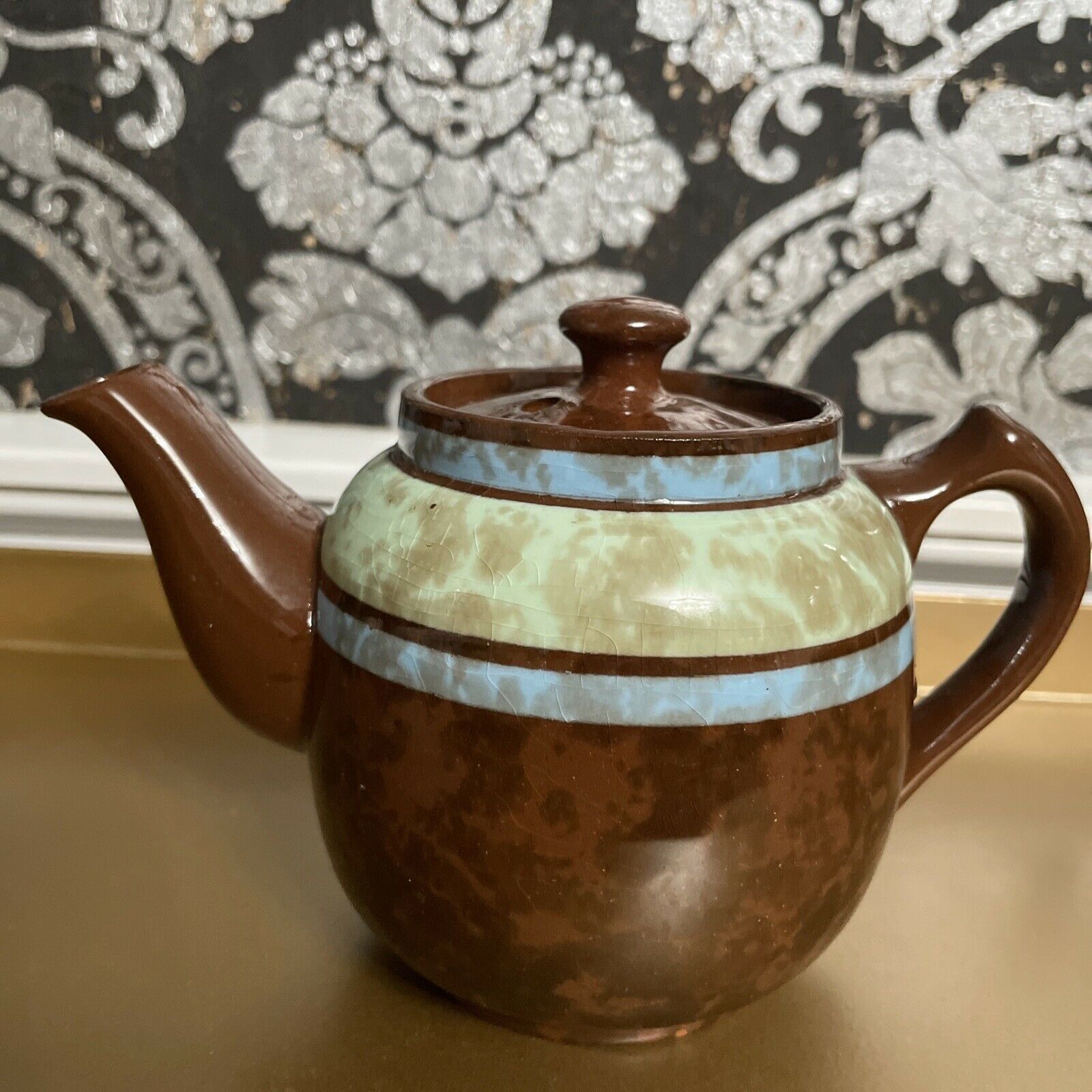 Sadler Ceramic Striped Teapot Made In Staffordshire England blue Green Brown