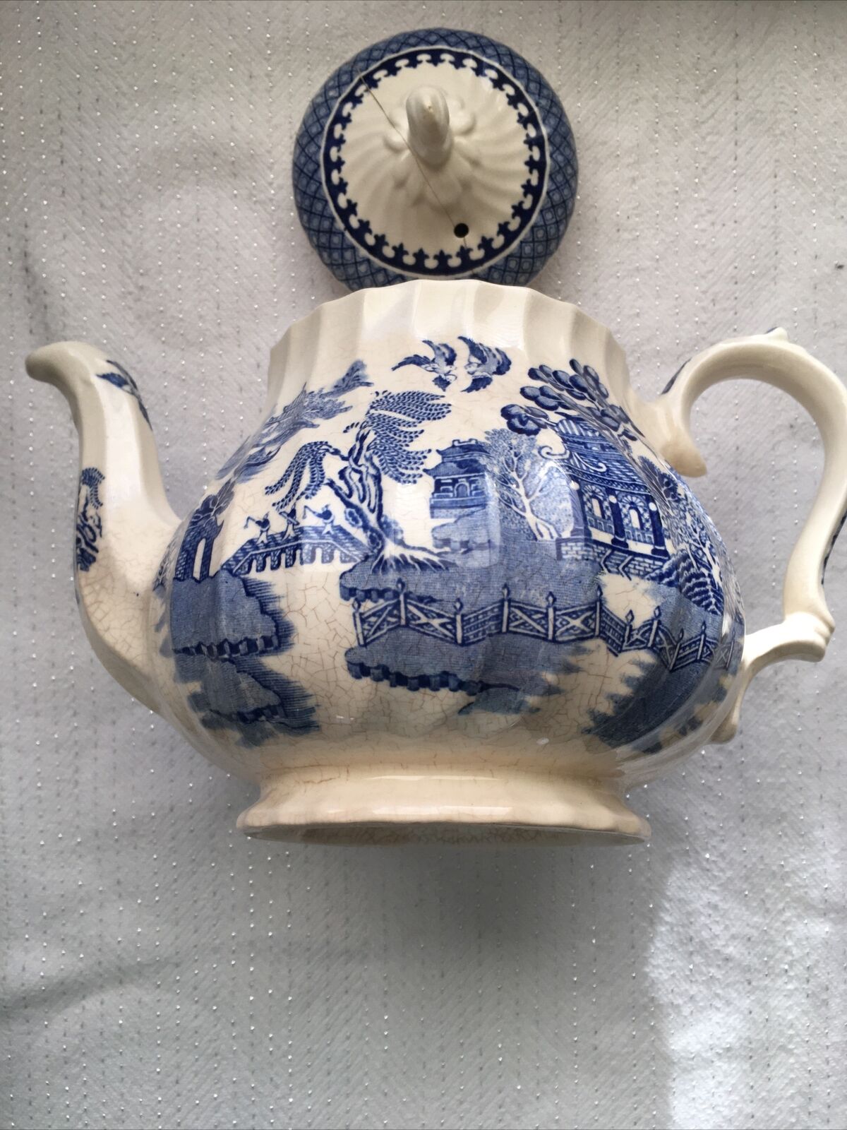 Vintage Sadler England Blue Willow Teapot Approx 7" Tall Cracked Lid