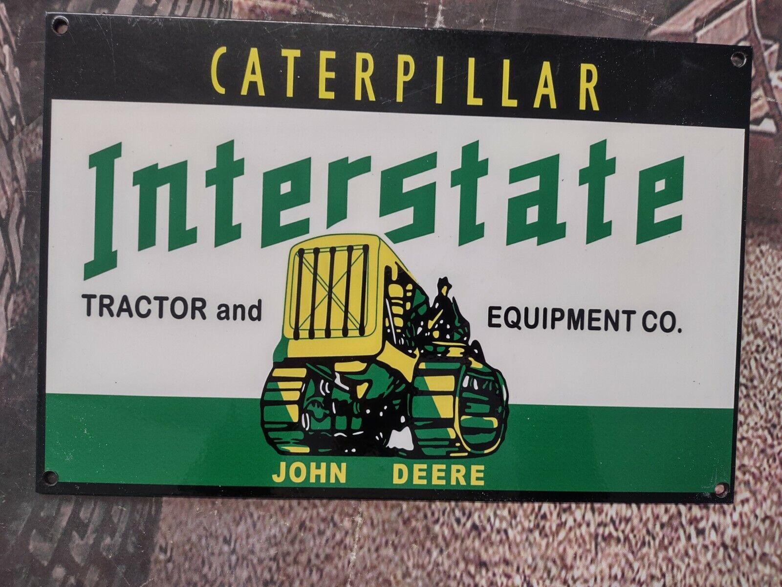 Vintage Interstate Caterpillar Sales John Deere Tractors Porcelain Enamel Sign