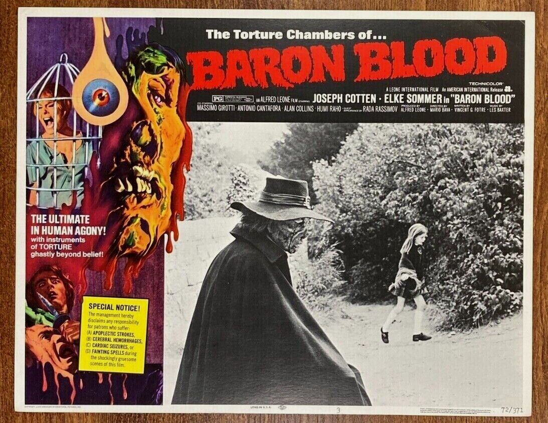 BARON BLOOD Original Movie Lobby Card Poster 1972 Mario Bava Gothic Horror