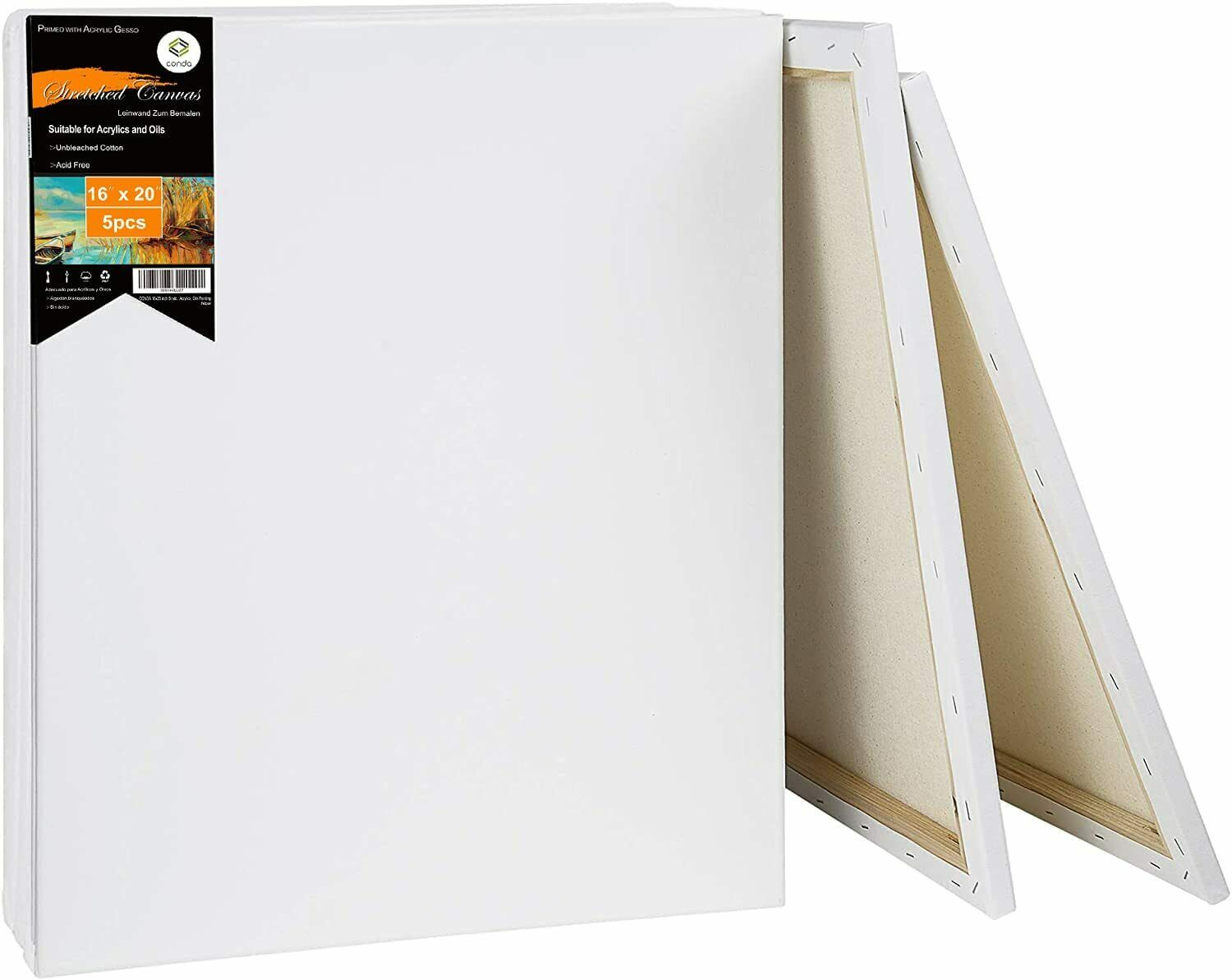 Painting Canvas Board Blank 16x20 Inch Stretched Artist Acrylic Primed Set Of 5