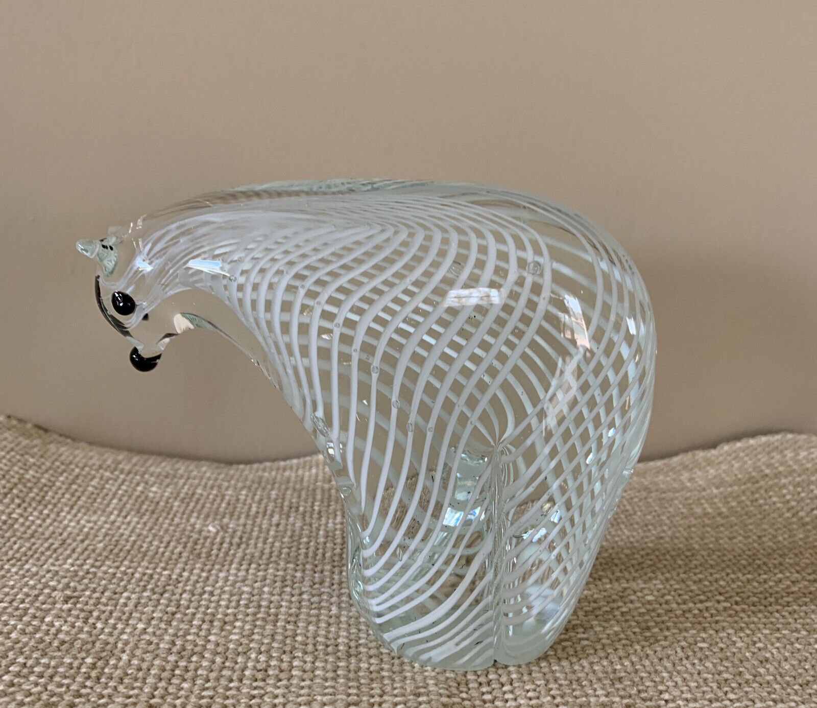 Polar Bear Blown Glass White Filigrina Stripped Heavy Sculpture  Murano?
