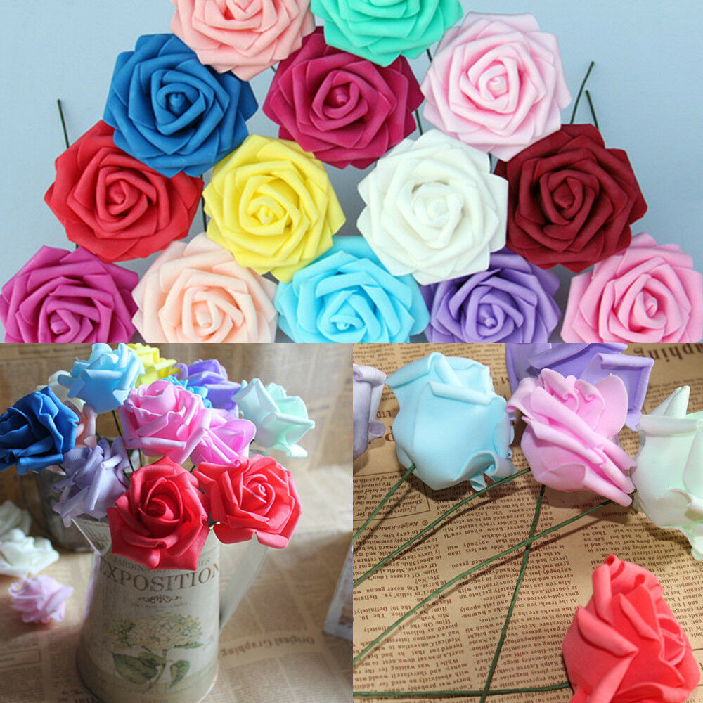 50pcs 3.2" Foam Roses Artificial Flower Wedding Bridal Bouquet Party Decor B108