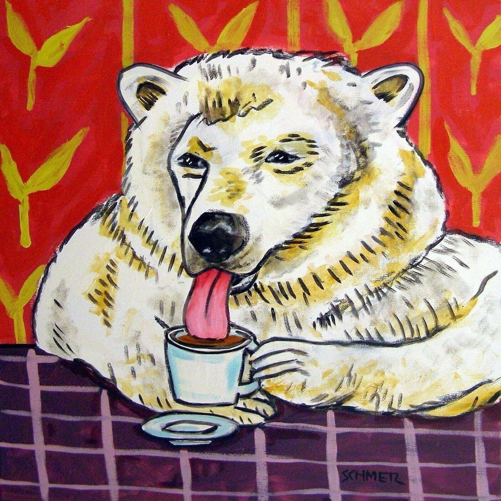 polar bear coffee shop ceramic animals art tile coaster impressionism artist new