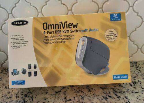 Sealed Belkin Omniview 4-port Usb Kvm Switch With Audio - Soho Series - F1ds104u