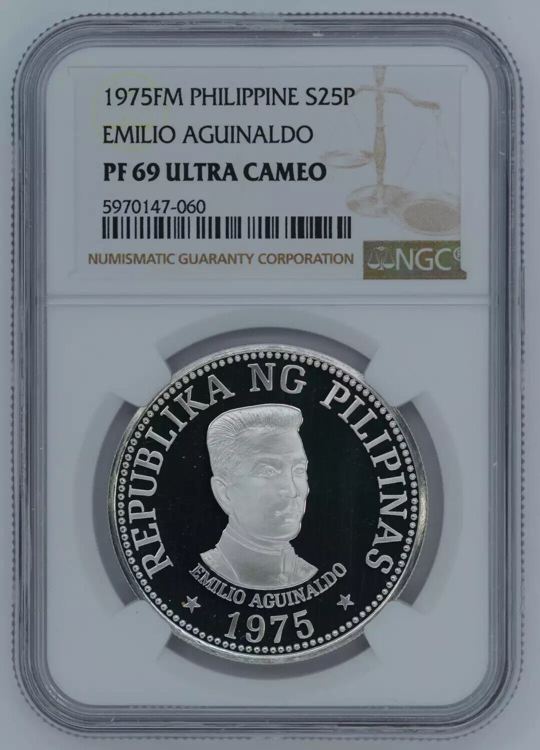 1975 Fm Proof Philippine Silver Pesos S25p Emilio Aguinaldo Ngc Pf 69 Cameo (060
