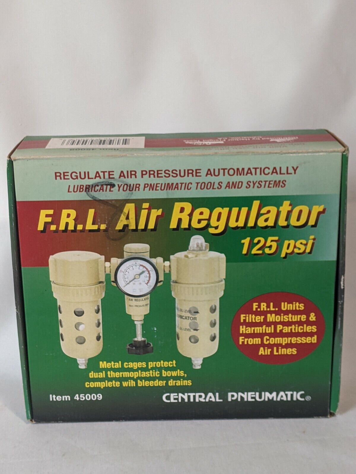 Central Pneumatic F.r.l. 3/8" Npt Air Regulator 125 Psi Stinted Bronze Airfilter