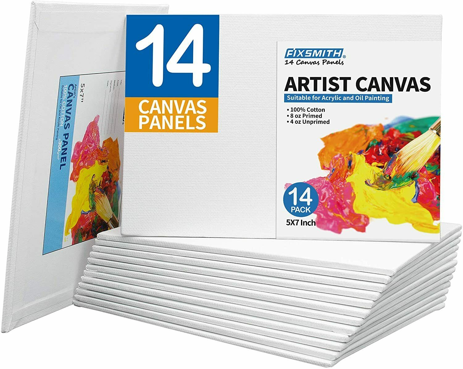 Fixsmith Canvas Panels 14 Pack-100% Cotton Primed Canvases，artist Canvas Board