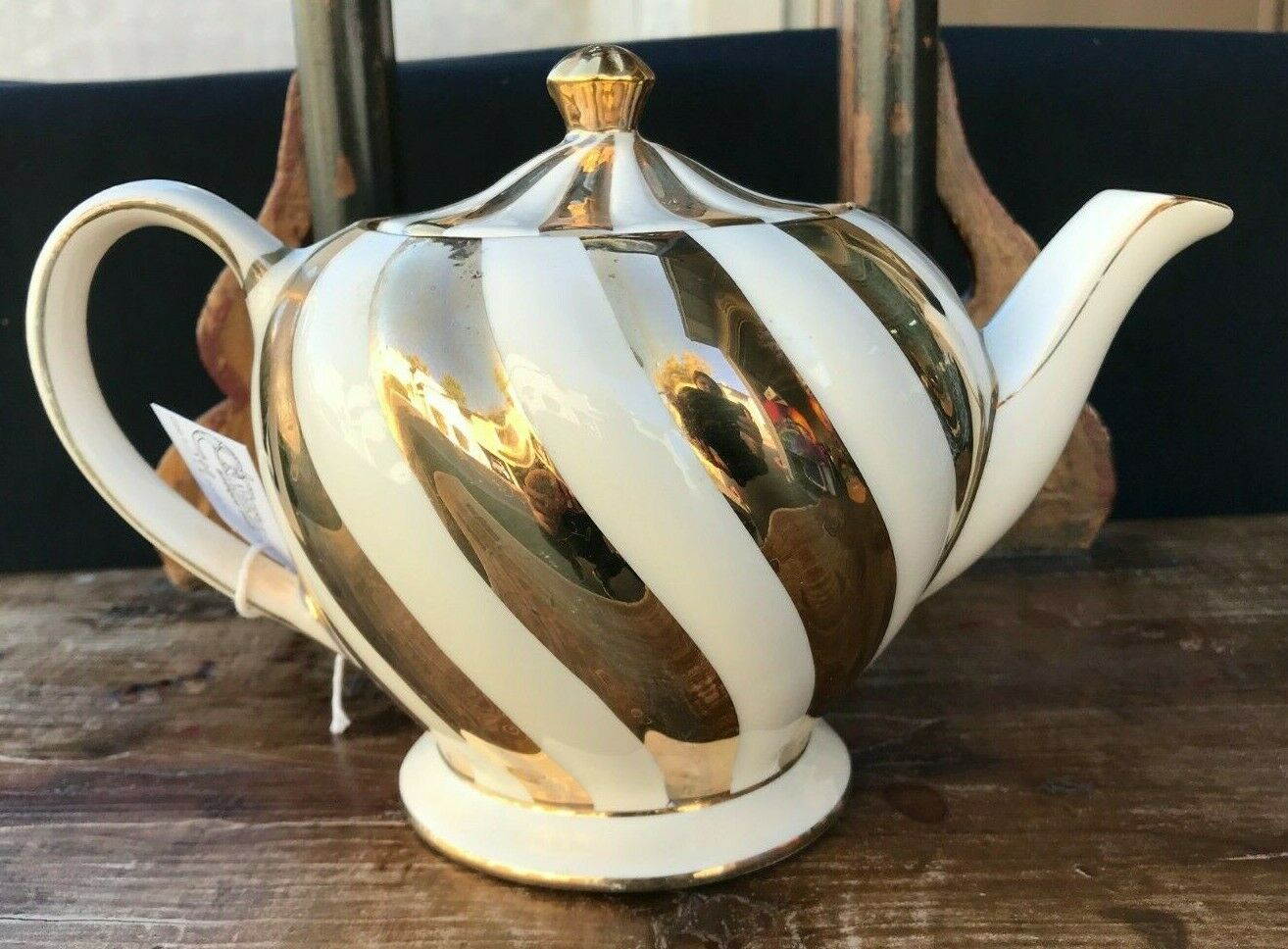 Vintage Sadler Gold & Cream Striped Tea Pot England Numbered