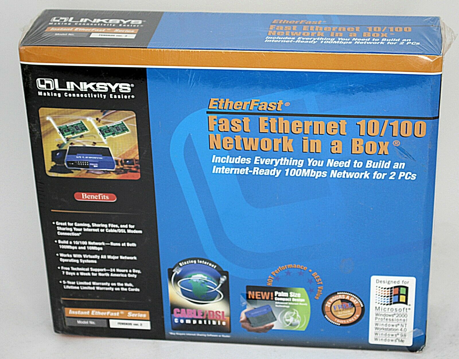 Linksys Etherfast Fast Ethernet 10/100 Network In A Box 2001 Sealed In Box Nos