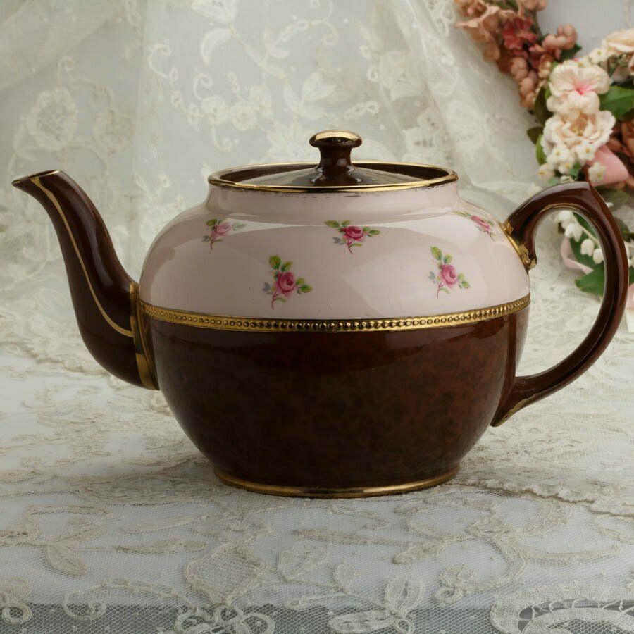 Sadler Brown Betty Pink Rose Teapot Pale