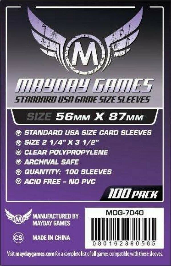 Mdg7040 Mayday Games Standard Usa Sleeves 56mm X 87mm Purple (100)