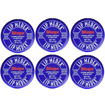 Blistex Lip Medex Cooling Relief For Sore Lips & Moisture 0.25 Oz Each (6 Jars)