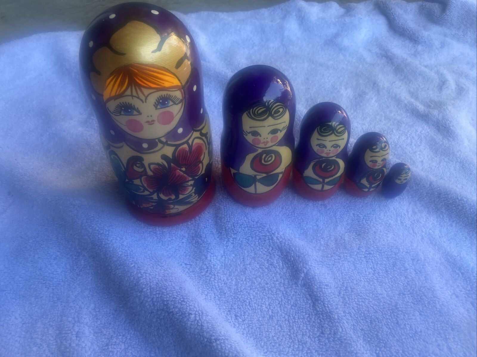 Nesting Russian Dolls 6’’ 5 Pieces Purple With Orange Hair