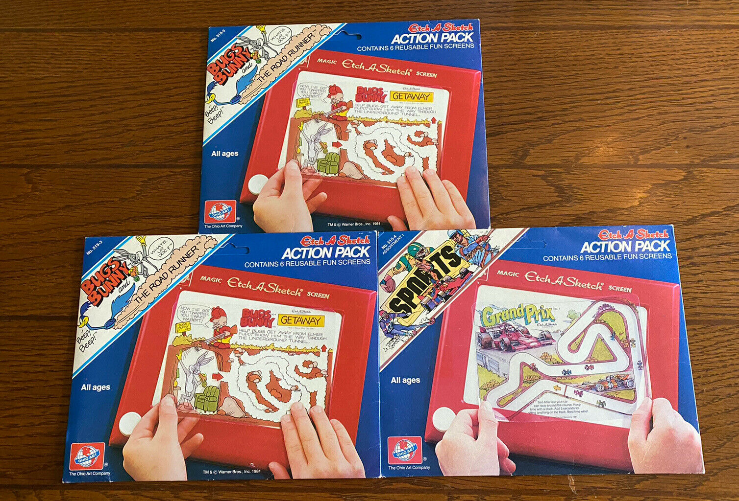 Etch A Sketch Action Pack - Lot Of 3 Packs - Bugs Bunny, Sports, Grand Prix Etc