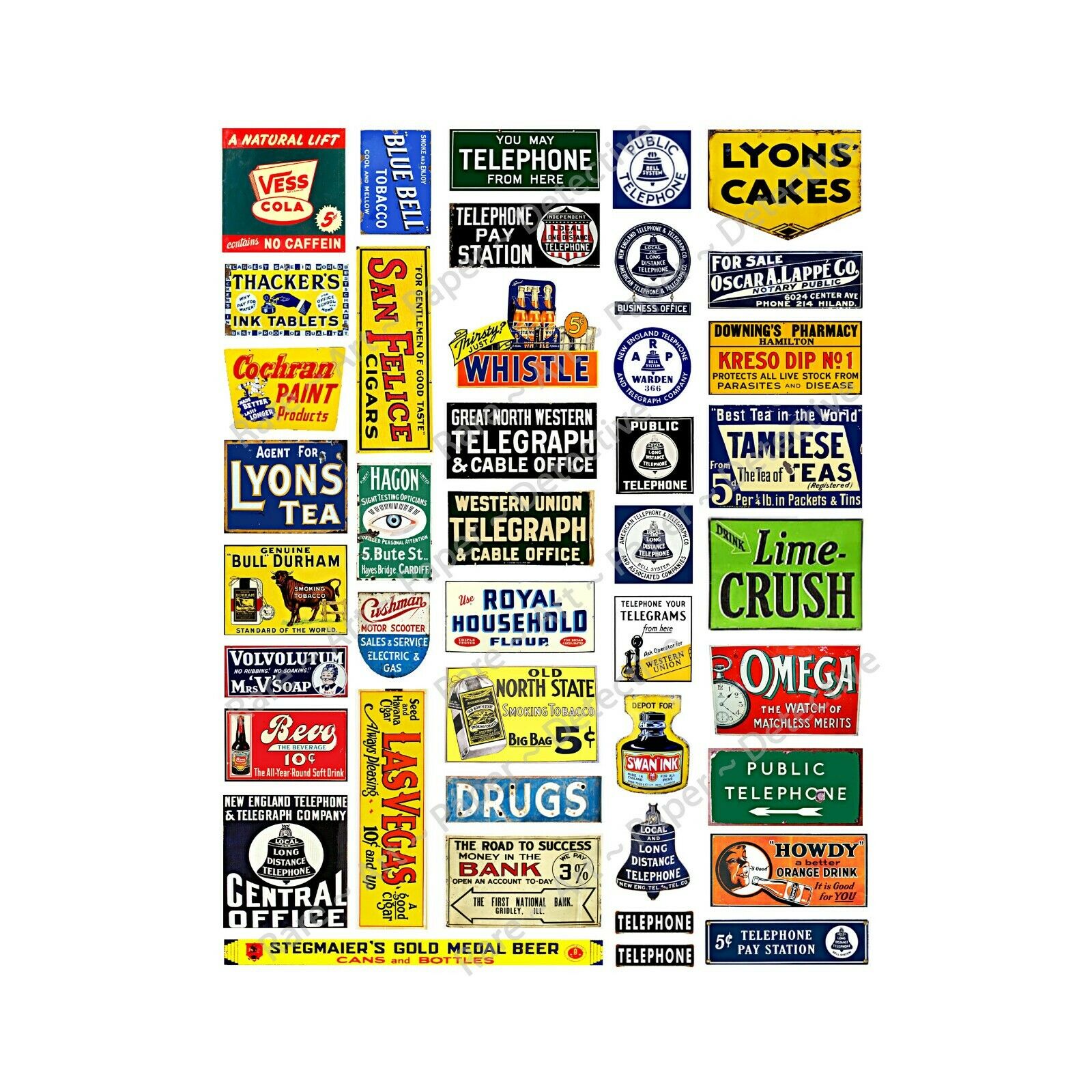42 Railroad Model Signs, G Scale, Multi-scale Advertising Signs, 1 Sticker Sheet