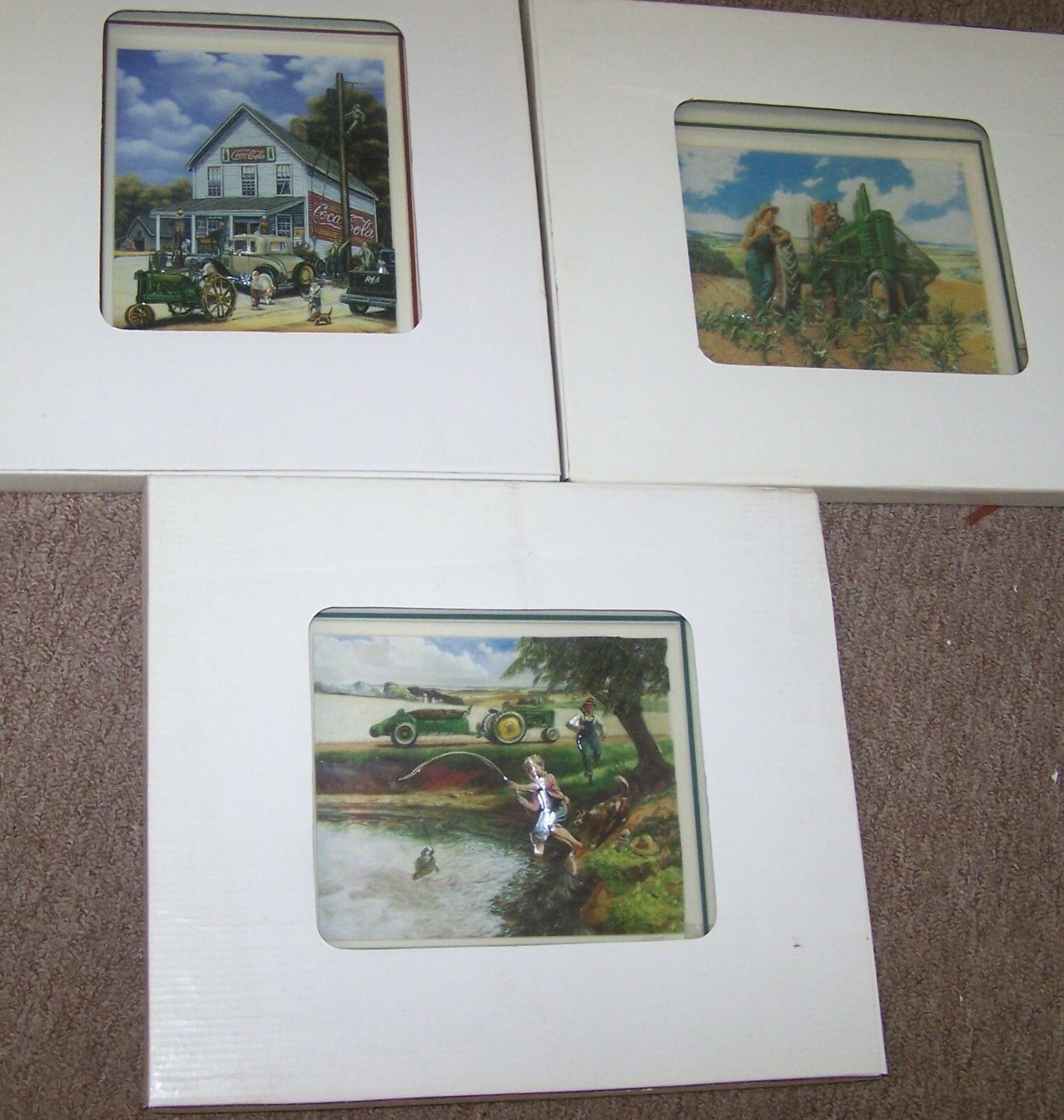John Deere 3-d Framed Art Set Of 3 Pictures Coca Cola & Rea Ltd Boxed #41 /1000