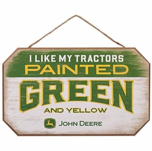 Open Road Brands John Deere I Like My Tractors Green and Yellow Hanging Wood